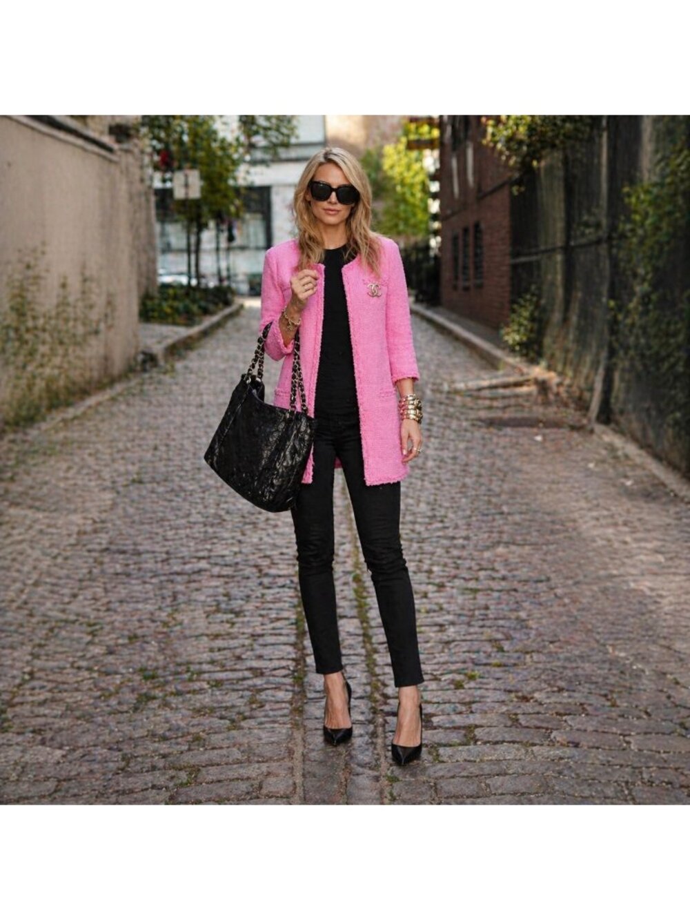 ZARA Pink Bouclé Coat Chanel Style Open Front Textured Jacket Size M